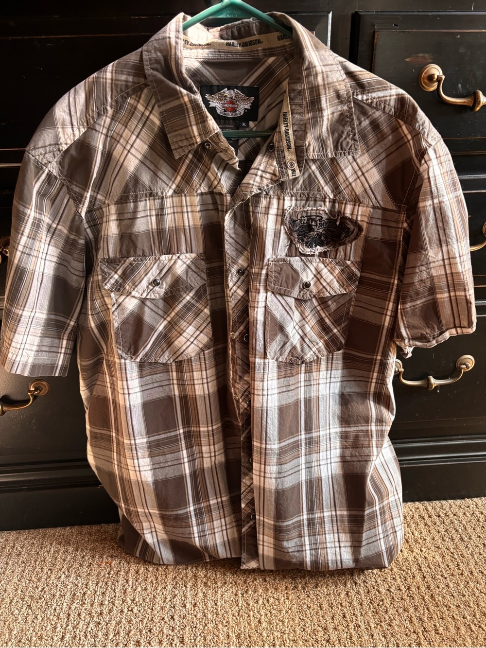 Harley-Davidson Brown Plaid Short-Sleeve Button-Down Shirt